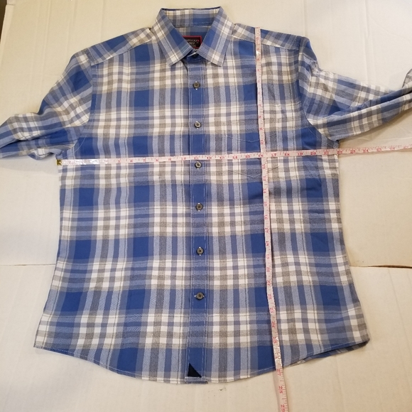 Untuckit Mens Short Sleeve Blue Check Plaid Button Up Size Medium Slim Fit Fiano - Picture 6 of 9